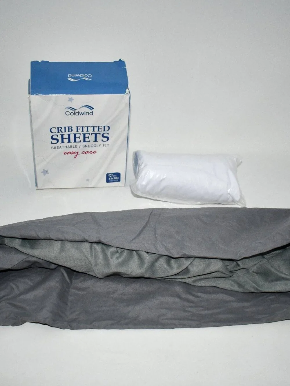 Coldwind 2 Pack Crib Sheets, Grey/ White, Standard Crib, Toddler Mattress, NWT